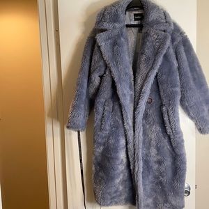Brand New, Never worn!! BOOHOO Faux Fur Blue/Grey Coat - NWT